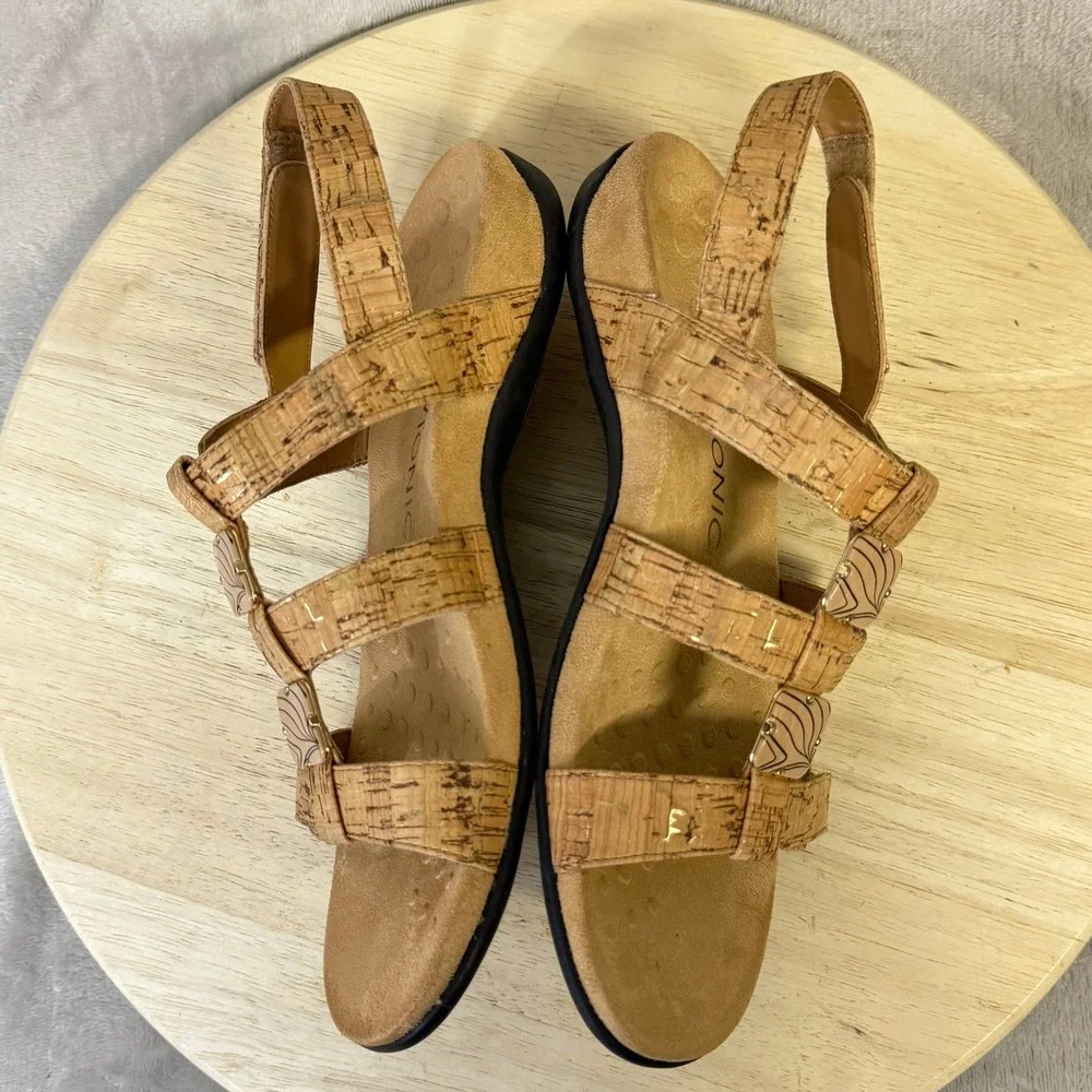 Vionic Amber Cork Gold Fleck Adjustable Slingback Sandals 44AMBER Women 9